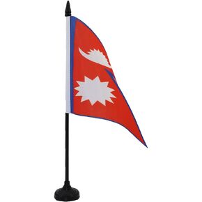 AZ FLAG Nepal Table Flag 5'' x 8'' - Nepalese Desk Flag 21 x 14 cm - Black Plastic Stick and Base