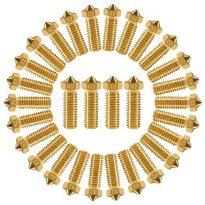 Aoicrie 30Pcs 0.8mm 3D Printer Brass Volcano Nozzle M6 Extruder Nozzle 0.8mm for 1.75/3mm Filament for 3D Printer Parts (30PCS 0.8mm)