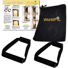 WorldFit Crazy-8 Pull-Up Grips and ISO Trainer for Door in Home, Office and Hotel, Portable Gym in a Bag (Black)