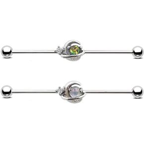 TRBR 16G Extra Long Industrial Piercing Jewelry, Surgical Steel Moon and Star Vertical Industrial Barbell, 38mm, 45mm Industrial Bar