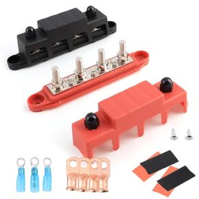 SsllZdq 4-terminal distribution board busbar 250 Amp Rating – Marine Bus Bar, Automotive, and Solar Wiring – Battery Terminal Distribution Block (Pair, Red & Black) (3/8''M10)12 Volt Negative&Positive