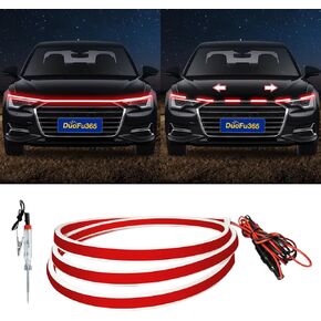 Exterior Car Hood Light Strip,59 Inches 12V DRL Dynamic Scan Start Up Hoodbeam Kit, Updated Flexible DRL Led Strip Waterproof Hood Glow Lights for Cars, Trucks,SUV,Golf cart (1set)
