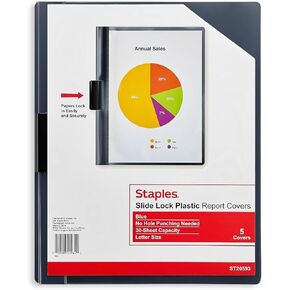 Staples 919873 Slide Locking Report Covers Letter Blue 5/Pack (20593)