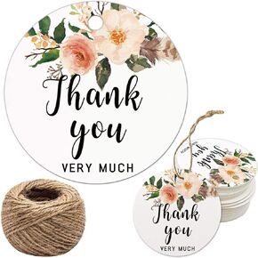 Thank You for Celebrating with Us Tags, 100Pcs Floral Thank You Tags for Wedding Birthday Baby Shower Party Favors, Paper Gift Tags with 100 Feet Jute String