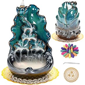 Zvaiuk Ceramic Backflow Incense Holder Waterfall Incense Burner with Upgrade Incense Cones Incense Fountain for Home Decor, Aromatherapy Accessories