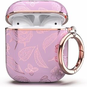 TATOFY Case Cover for AirPods 1&2, Stylish AirPods Case for Women Girls, Flower Patterns Protective Hard Case with Clip (Cyan)