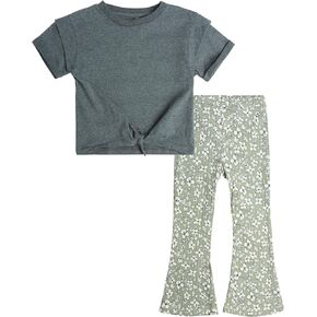 Jessica Simpson Baby Girls' Pants Set - 2 Piece Knot Hem Shirt and Flare Pants - Playwear Matching Outfit for Girls (12M-6X)