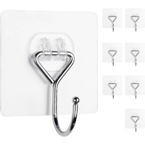 Meknow Large Adhesive Hooks Utility Hooks 12 Pack Waterproof and Rustproof Wall Hooks for Hanging Heavy Duty, Stainless Steel Robe & Towel Hanger 22Ib(Max) for Kitchen, Bathroom, Home and Office