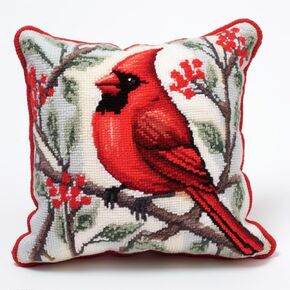 Christmas Red Bird Cardinal Latch Hook Pillow Kit for Adults Throw Pillow Cover with Printed Canvas Hook Crochet Yarn Needle Craft Easy Handmade Cushion for Home Sofa Decoration 43x43cm(3)
