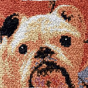Bulldog Latch Hook Rug Kit for Adults Easy Carpet Chair Cushion with Printed Canvas Crochet Yarn Craft DIY Hooking Tapestry for Stools Floor Decoration Pets Pads 40x40cm