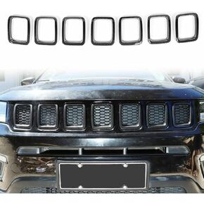 Mactoom Grille Inserts غطاء الشواية متوافق مع Jeep Compass 2017-2021 غطاء الشواية الأمامية حلقات إطار الزخارف طقم 7 قطع (أسود لامع) in Kuwait