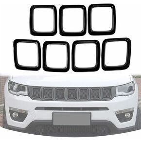 Mactoom Grille Inserts غطاء الشواية متوافق مع Jeep Compass 2017-2021 غطاء الشواية الأمامية حلقات إطار الزخارف طقم 7 قطع (أسود لامع) in Saudi Arabia