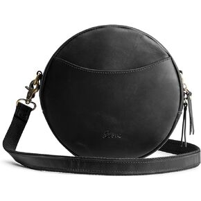S-ZONE Leather Crossbody Bags for Women Trendy Circle Cross Body Shoulder Bag Designer Round Purses