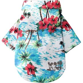 Dog Hawaiian Shirt Hawaii Style Summer Dog Clothes Boy Girl Breathable Cool Costume Beach Seaside Sweatshirt for Small Puppy Polo T-Shirt Pet Outfit, L
