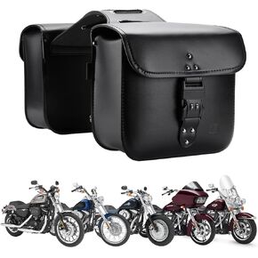 KEMIMOTO Motorcycle Saddlebags Throw Over Saddle bags with lock Small Size Panniers 14L Side Bags for Sportster Softail Dyna Road King Synthetic Leather Universal, 1 Pair, Black