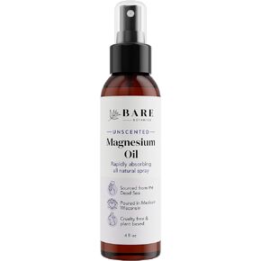 Bare Botanics Unscented 4oz Pure Magnesium Oil Spray from The Dead Sea | Rapidly Absorbing | Handpoured in Madison, WI | Supports Sleep & Soothes Sore Muscles