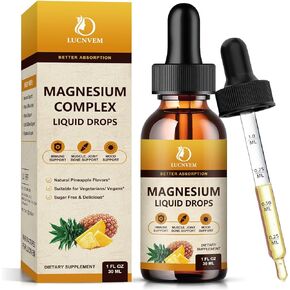 Magnesium Glycinate Liquid Drops with Citrate and Taurate, High Absorption Magnesium Complex 1200mg with GABA, L-theanine, D3 and B6 for Calm, Sleep, Relaxation - Pineapple Flavor 1 Fl Oz (Pack of 2)