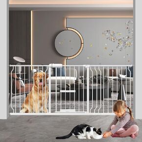 ALLAIBB Extra Wide Baby Gate with Small Cat Door, 71.65-81.10 Pressure Mount Indoor Auto Close Dog Gate with Pet Door for Stairs, Doorway, House, Kitchen, Walk Through Sturdy Large Gate, White
