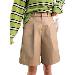 HaoMay Women's Elastic High Waist Wide Leg Pleated PU Faux Leather Shorts