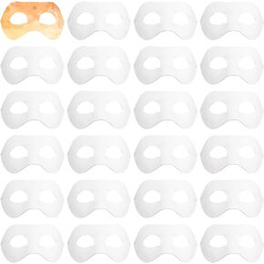 Framendino, 24 Pack White Paper Mache Art Masks Half Face Masquerade Mask DIY Blank Masks Hand Painted for Halloween Cosplay Party
