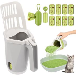 Cat Litter Scooper with Holder, Upgraded Cat Litter Shovel with Holder and Waste Can, Cat Scooper with Extra 135 Count Litter Waste Bags, Portable Litter Shovel