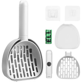 مغرفة فضلات القطط متعددة الوظائف، مجرفة متينة لفضلات القطط قابلة للفصل مع حامل وحاوية نفايات، مجرفة محمولة معلقة لفضلات القطط العميقة (أبيض) in Kuwait