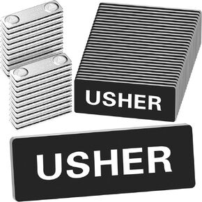 30 Pack Magnetic Ushers Badge Usher Pins for Church Usher Name Tags with Magnet Church Badges Acrylic Usher Magnetic Badge Bulk for Uniform Clothes, 1 x 3 Inch, Round Corners (Black)
