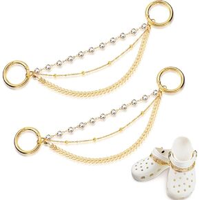 2 Pieces Hand-Made Chains for Shoe Charms Glitter Chain Charms Alloy Shoe Accessories with Buckle Shiny Faux Jewelry Chain Decor for DIY Crafts