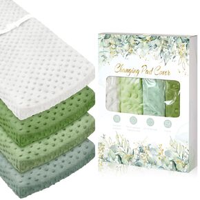 Peryiter 4 Pcs Changing Pad Cover 16 x 32 Inch Ultra Soft Dots Plush Changing Table Covers for Baby Girls and Boys Changing Pad Liners