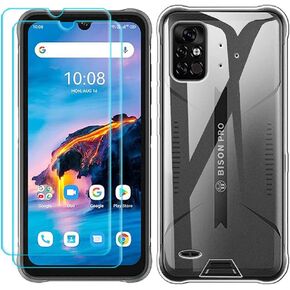 Ytaland for UMIDIGI Bison Pro Case, with 2 x Tempered Glass Screen Protector. Crystal Clear Silicone Shockproof TPU Bumper Protective Phone Case Cover