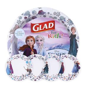 Glad for Kids Disney Frozen 8.5" Paper Anna and Elsa Snack Plates for Everyday Use, 40 Ct