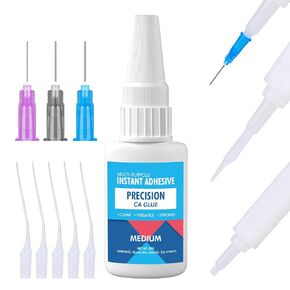 Glue for Metal and Stones, Medium CA Glue Adhesive Quick Dry Model Glue with Precision Microtips Applicators for Jewelry Making Repairing Ceramic Hobby Crafts