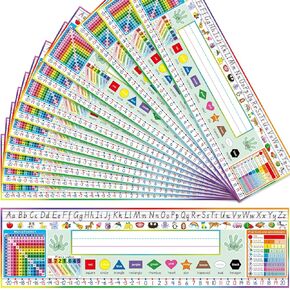 36 Pcs Desk Name Tags Multipurpose Manuscript Name Plates Alphabet Multiplication Left/Right Intermediate Contemporary Desk Plate Topper for Kids Pre Kindergarten to Primary School (4.2 x 14.3 Inch)