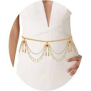 Navoky Gold Metal Multilayered Waist Chain Layered Rhinestone Belly Chain Crystals Butterfly Belt Chains Beaded Bell Pendant Adjustable Accessories for Women and Girls