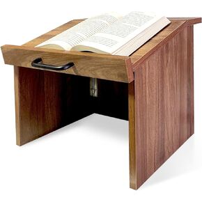 منصة محمولة على سطح الطاولة: حامل كتب منبر مع حامل كتب، تصميم قابل للطي، وتخزين مريح (جوز، متوسط) in Kuwait