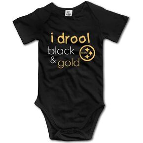 Sweetbabyss I Drool Black & Gold Baby Boy Girl Clothes Newborn Organic Bodysuit Romper