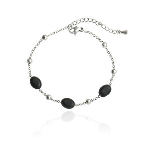 Triple Solitaire Natural Black Onyx Beads Bracelet for Women, Dainty Satellite Hand Chain, Length 6.5-7.5 Inches