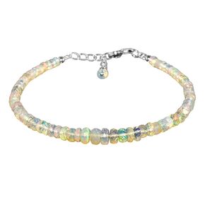 InfinityGemsArt Natural Mix Fire Earthmined Ethiopian Opal Healing Stone Full Beads Dainty Bracelets for Women, Birthstone Crystals Jewelry, 925 Sterling Silver Chain 8 inch