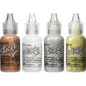 Stickles Glitter Colors - Rose Gold, Diamond, Silver & Gold - 4 Item Bundle
