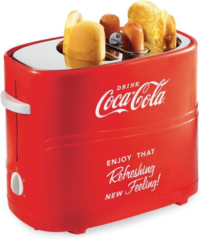 Nostalgia Coca-Cola Hot Dog Toaster - 2 Slot Bun Mini Tongs - Works with Chicken, Turkey, Veggie Links, Sausages and Brats - Coke Red in Saudi Arabia