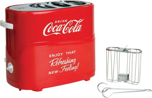 Nostalgia Coca-Cola Hot Dog Toaster - 2 Slot Bun Mini Tongs - Works with Chicken, Turkey, Veggie Links, Sausages and Brats - Coke Red in Saudi Arabia