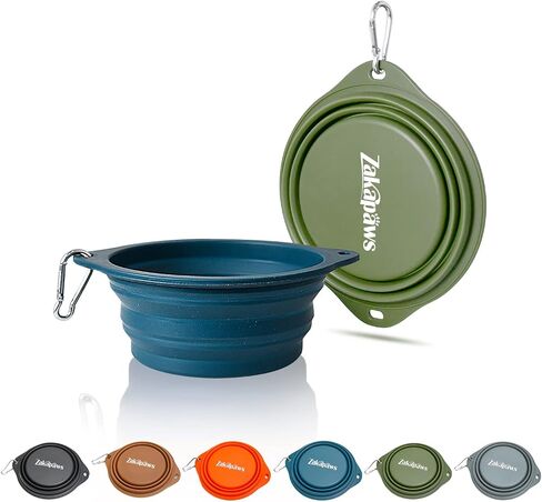 ZAKAPAWS Silicone Dog Travel Bowl, 2 Pack Collapsible Pet Bowl, Foldable No Plastic Rim Pet Feeding Bowls, No Spill Water Cup for Pet in Saudi Arabia