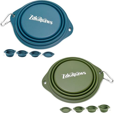 ZAKAPAWS Silicone Dog Travel Bowl, 2 Pack Collapsible Pet Bowl, Foldable No Plastic Rim Pet Feeding Bowls, No Spill Water Cup for Pet in Saudi Arabia