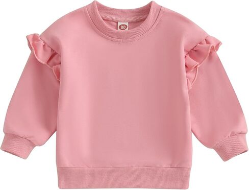 Newborn Baby Girl Oversized Sweatshirt Ruffle Long Sleeve Crewneck Cotton Pullover Sweater Tops Toddler Fall Clothes in Saudi Arabia