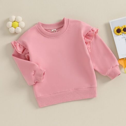 Newborn Baby Girl Oversized Sweatshirt Ruffle Long Sleeve Crewneck Cotton Pullover Sweater Tops Toddler Fall Clothes in Saudi Arabia