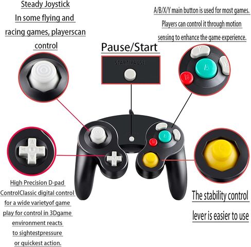 Luklihe 2PCS Wired Controller for Gamecube Nintendo Wii Wiiu with Vibration Function (Black-Black) in Saudi Arabia