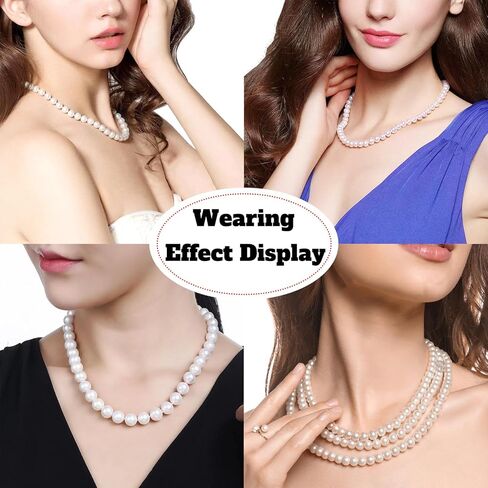 قلادة اللؤلؤ للنساء الأبيض جولة اللؤلؤ القلائد مجموعة الذهب سلسلة ممتدة AAA جودة المياه العذبة مثقف اللؤلؤ الحقيقي 18 بوصة مجموعة مجوهرات in Kuwait