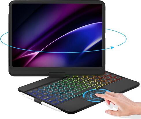 حافظة NOKBABO iPad الجيل العاشر مع لوحة مفاتيح، إضاءة خلفية قوس قزح، دوران 360 درجة، لوحة لمس متعددة وحامل أقلام، حافظة لوحة مفاتيح لجهاز iPad الجيل العاشر 10.9 بوصة - أسود in Kuwait