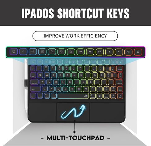 حافظة NOKBABO iPad الجيل العاشر مع لوحة مفاتيح، إضاءة خلفية قوس قزح، دوران 360 درجة، لوحة لمس متعددة وحامل أقلام، حافظة لوحة مفاتيح لجهاز iPad الجيل العاشر 10.9 بوصة - أسود in Kuwait