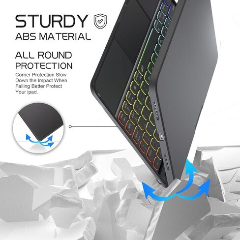 حافظة NOKBABO iPad الجيل العاشر مع لوحة مفاتيح، إضاءة خلفية قوس قزح، دوران 360 درجة، لوحة لمس متعددة وحامل أقلام، حافظة لوحة مفاتيح لجهاز iPad الجيل العاشر 10.9 بوصة - أسود in Kuwait
